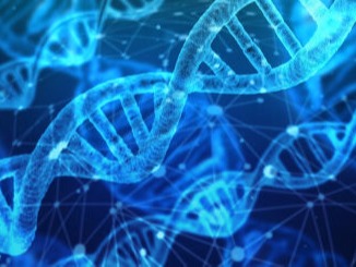 blaue DNA-Stränge auf blauem Hintergrund